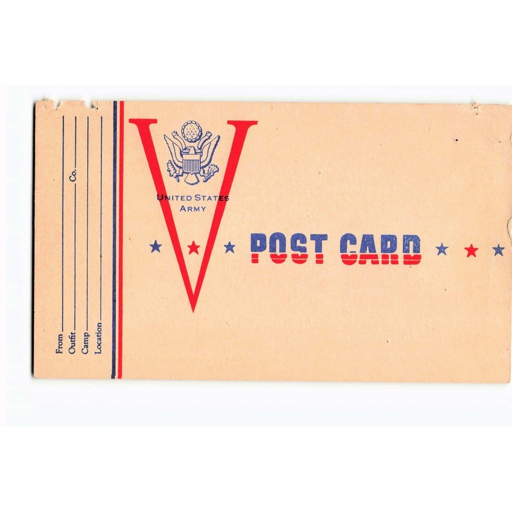 Vintage WWII US Army V-Mail Postcard Typed Soldier Correspondence Patriotic V